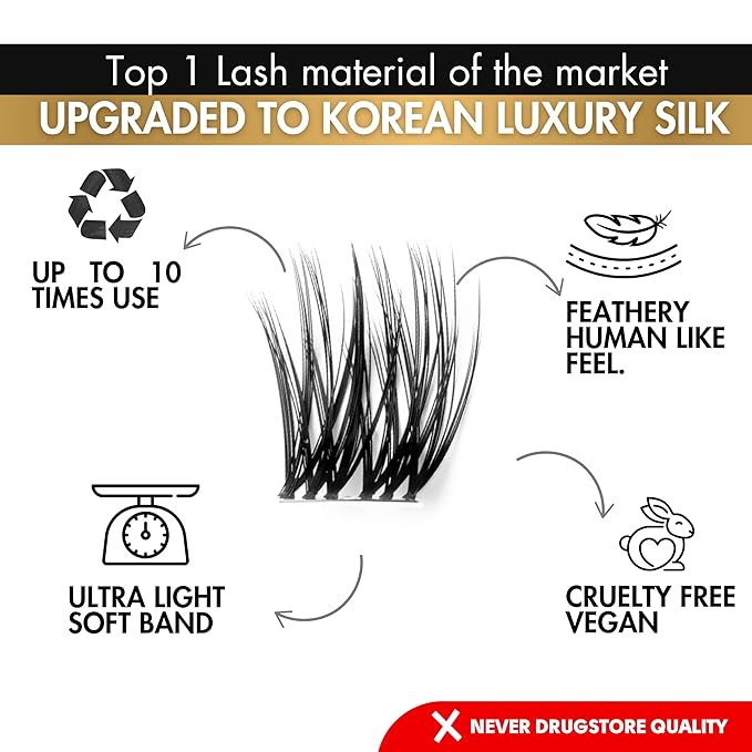 GAZELLE Luxury Natural Lash Clusters, Soft Korean Silk PBT Fibers, DIY Cluster Eyelash Extensions, Comfortable Wear, Lasts 10 Days – Mermaid – 16mm