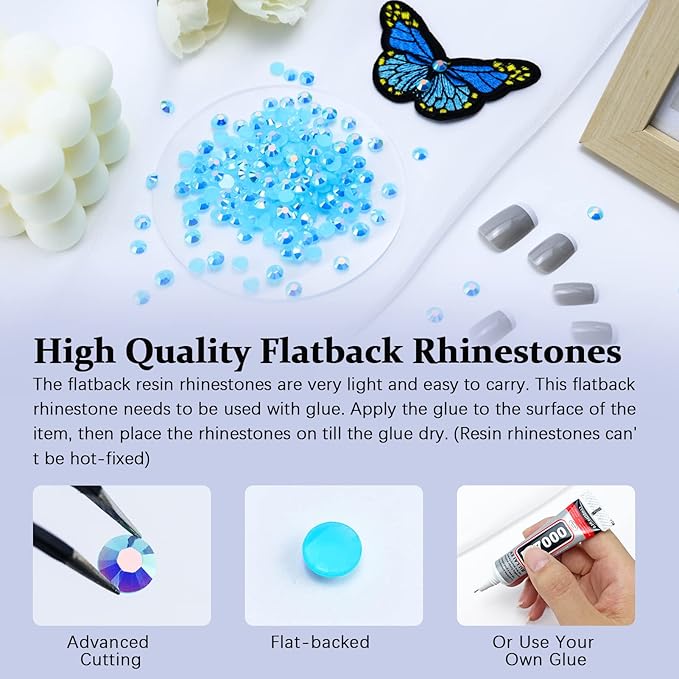 3000PCS Resin Flatback Rhinestone, 2mm 3mm 4mm 5mm 6mm Lake Blue AB Flatback Jelly Resin Rhinestones for Tumblers, Mugs, Bottles, Craft Decoration, Loose Bling Glitter Gem Stone