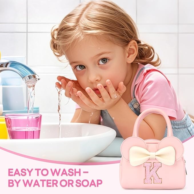 Kids Real Makeup Kit for Girls - 18Pcs Non-Toxic Washable Make Up Toys with Initial Toddler Purse - Personalized Birthday Gifts for Age 3 4 5 6 7 8 9 10 Years Old Girls Vanity Set - K