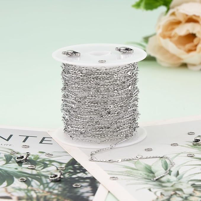 UMAOKANG 5 Meters Embossed Stick Chain Link for Jewelry Making Stainless Steel Chains for Handcraft DIY