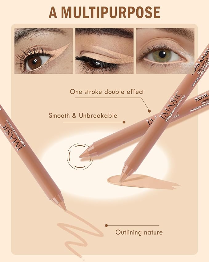 Nude Beige Water Line Gel Eyeliner Pencil-2Pcs Waterproof Longlasting Cream Eye Liner Waterline Brightener Pen,Smooth Easy-to-Sharpen Pencil with Sharpener,Thanksgiving Eye Makeup Gift Set for Girl
