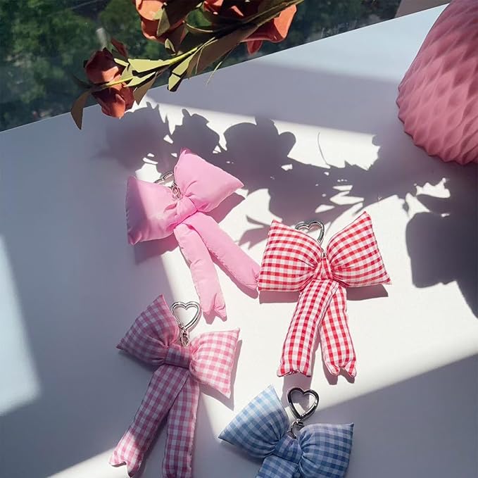 Pink Bow Keychain Bag Charms Y2K Bowknot Plaid Keychains Coquette Aesthetic Purse Handbag Backpacks Charms