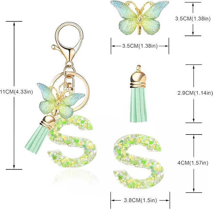 Fashion Alphabet Initial Letter Keychain Tassel Butterfly Pendant Key Ring for Purse Handbags Women Girl