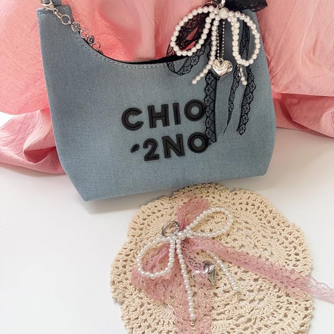 Pearl Bow Keychain Cute Y2k Lace Bowknot Keychain Coquette Aesthetic Accessories Bag Purse Handbag Backpack Charm