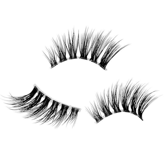 Natural Fake Eyelash for Nude Makeup Cat Eye Look Half Lashes Strips Manga Doe-Eye Spiky Short Accent Lashes Wispies Volume Asian Fairy Clusters False Eyelashes Extensions 8 Pairs Pack Daily Use