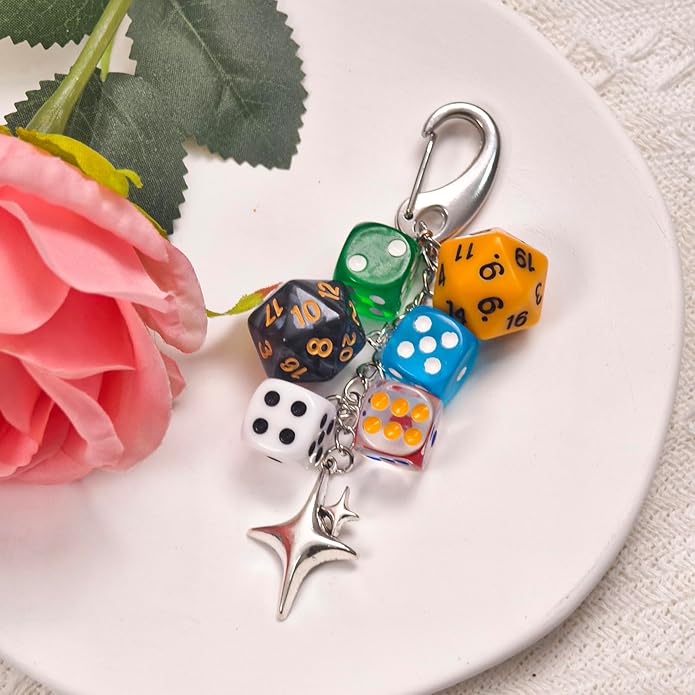 Y2K Keychain for Women, 8 Ball Dice Charm with Carabiner Clip - Cute Goth Core Keychain Bag Charm for Keys Bags Jeans