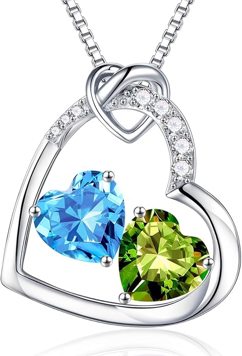 Iefil Valentines Day Gifts for Her - 925 Sterling Silver Heart Birthstone Necklace, Anniversary Birthday Gifts for Women Wife Girlfriend, Jewelry for Mom Daughter