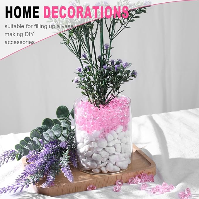 DomeStar 550PCS Pink Vase Fillers, Acrylic Fake Crushed Ice Rocks Pink Gems Crystals Plastic Diamonds for Vase Fillers Centerpiece Fish Tank Table Scatter Photography Props Display Decoration