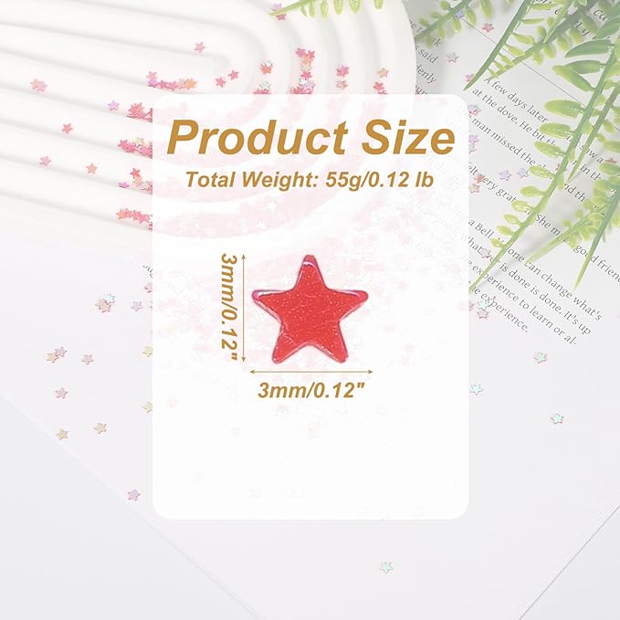 uxcell 1.94oz(55g) Star Glitter Confetti, 3mm Art Craft Glitter Holographic Sequins Table Confetti Laser Sequins for Crafts DIY Nail and Party Wedding Festival Decoration, Red
