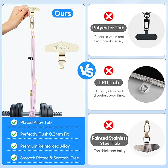 Adjustable Anti-Theft Phone Lanyard Neck & Crossbody Strap with 0.2mm Metal Tab & Comfort-Fit 8mm Rope (Light Purple)