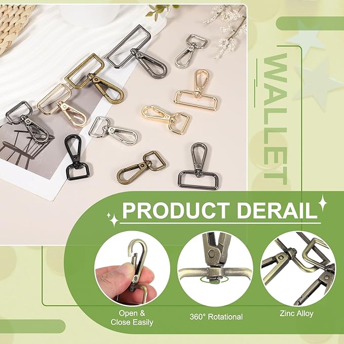 Swivel Snap Hooks, Metal D Ring Keychain Lanyard Clip Hook Lobster Clasp Claw Push Gate Clip - Fitting for(Purse Making - Sewing - DIY Crafts) 6 Pcs & 1.5" & Bronze Patina