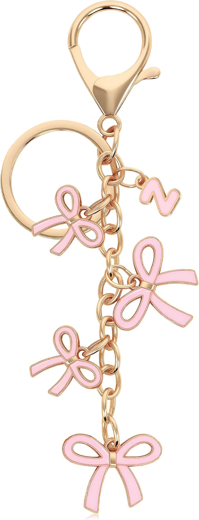 Bow Purse Charms Keychain - Pink Bow Alphabet Letter Key Chain, Bag Charms Wallet