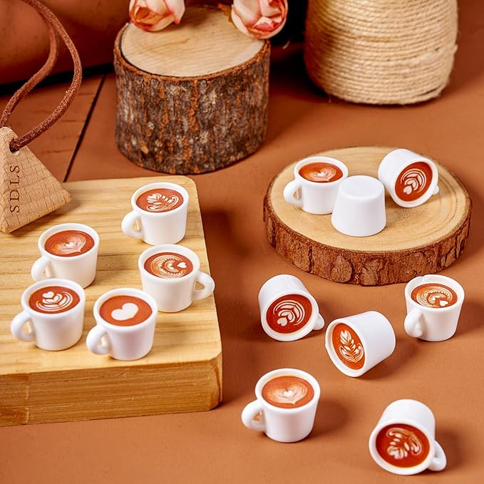 Craftdady 20 pcs Mini Resin Miniature Coffee Cup Tiny Fake Coffee Mug Cute Tableware Latte Drink Beverage Small Food Ornaments for Jewelry Making Micro Landscape Party Desktop Decorations