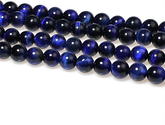 MJDCB Stone Beads 6mm 60pcs Round Sapphire Blue Tiger's Eye Loose Gemstone Bead Charms for Jewelry Making Bracelet Necklace Earring Pendant