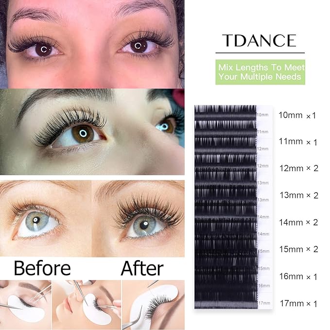 TDANCE Lash Extension Matte Black Eyelash Extension C CC D DD J B L Curl Volume & Classic Lash Extensions 0.03-0.18mm Thickness Professional Salon Use(0.15-CC,10-17 mm)
