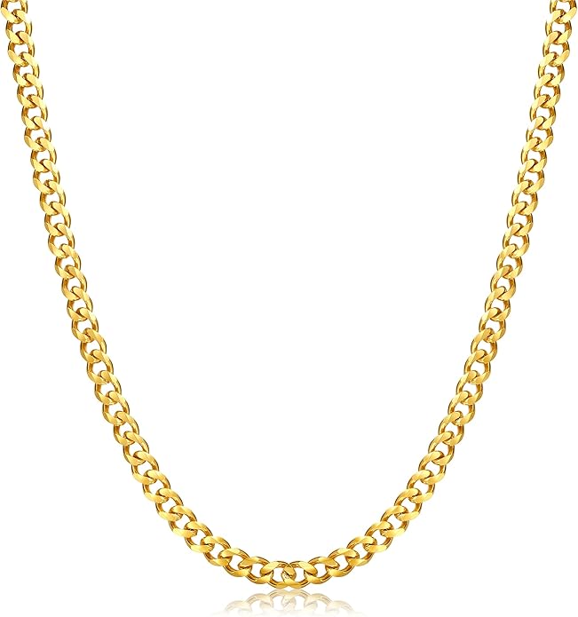 Fiusem 3.5mm Cuban Link Chains for Men, Silver Tone/Black/14K Gold Plated Stainless Steel Necklace Chain, Mens Necklace 16, 18, 20, 22, 24, 26, 28 Inch