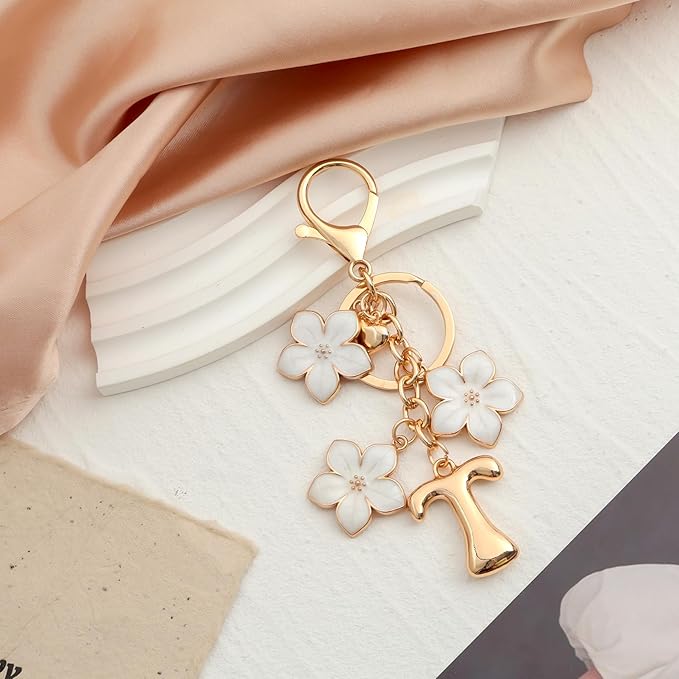 Snycler Bubble Initial Keychain Graceful Flower for bags car remote–A-Z Letter Charms for Women