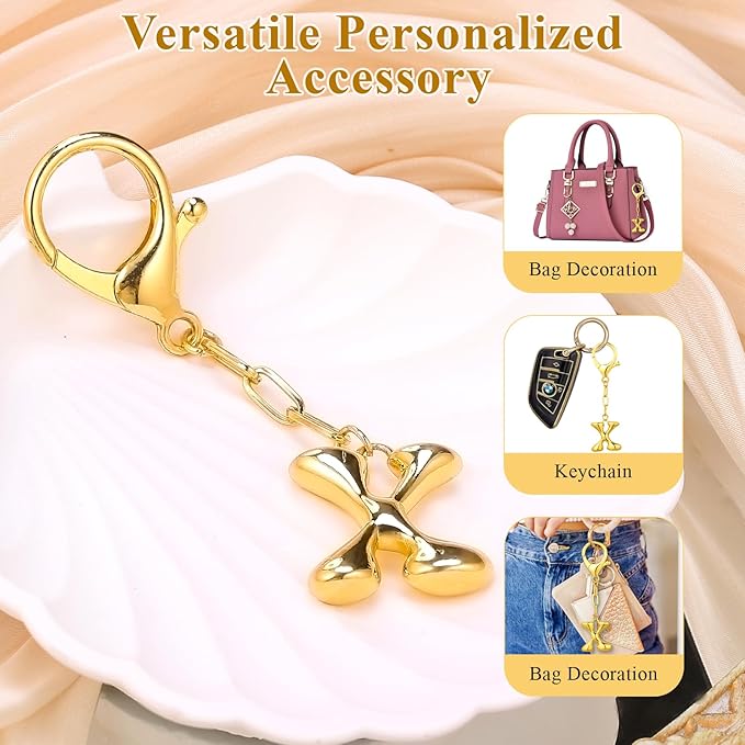 VICKHU Gold Plated Bubble Initial Letter Cute Keychain for Women Car Key Purse Decorative Keyring Handbag Charms Fashion