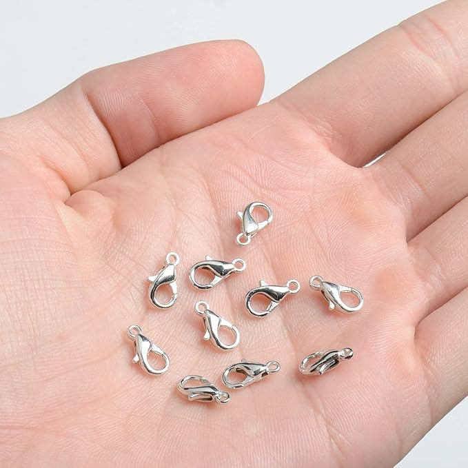 AD Beads 50 Pieces Lobster Claws Clasps Plus 100 Pieces 5mm Match Color Open Jump Rings Suitable for Necklace Bracelets Jewelry (6x10mm, Pewter)