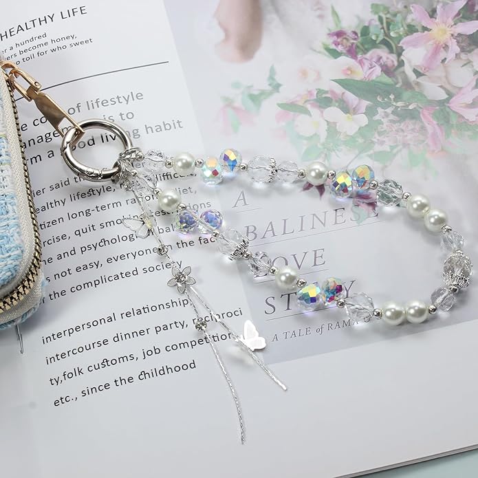 Beaded Phone Wrist Strap,Crystal Keychain Wristlet,Camera Strap Wrist,Cute Phone Chain Wristlet Purse Bag Charms