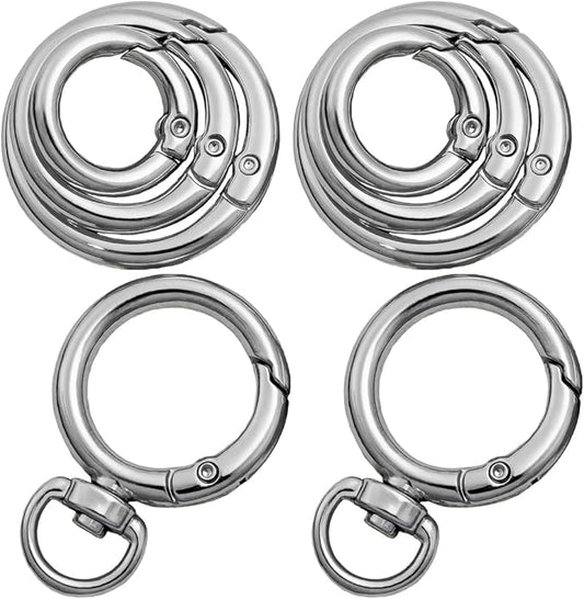 8PCS Metal Spring O Ring Set, Mixed Sizes Round Carabiner Keychain Snap Hooks for Key Rings, Bags, Dog Tags, Buckle, Paracord, Lanyards, and DIY Repair Crafts (Silver)
