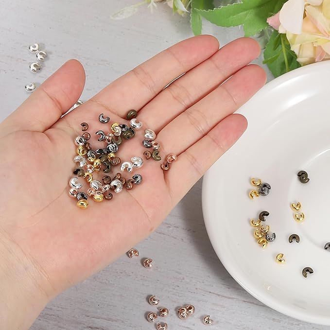 uxcell 100pcs Crimp Bead Covers, 3mm/0.12" Half Round Open Crimp Beads Knot Cover Metal Small Loose Beads End Tip for Bracelet Jewelry Making Craft DIY, Rose Gold