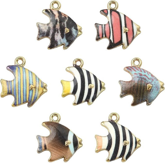 Stiesy 35 Pcs 7 Colors Enamel Fish Charms Colourful Printed Sea Tropical Fish Pendant Charms in Bulk for Jewelry Making Crafts DIY Bracelets Necklace Earring