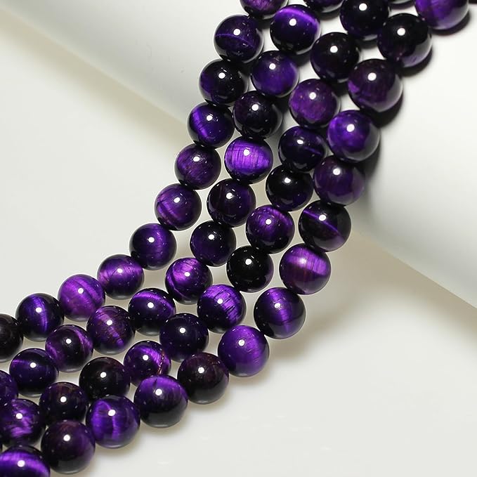 MJDCB Stone Beads 6mm 60pcs Round Purple Tiger's Eye Loose Gemstone Bead Charms for Jewelry Making Bracelet Necklace Earring Pendant