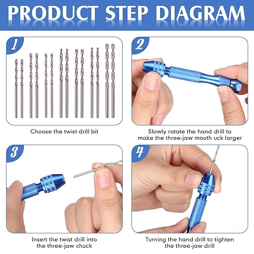 Mudder 57 Pieces Micro Hand Drill Bits Set with Pin Vise 46 Pcs Pin Vise Hand Twist Drills and 10 Pcs PCB Mini Cutting Bits for Resin Polymer Clay Craft DIY Jewelry(Blue)