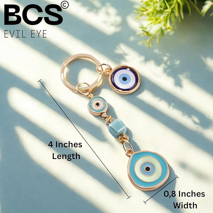 BCS Evil Eye Keychain Bag Charm - Good Luck & Protection Amulet - Car Keyring Purse Accessories for Women