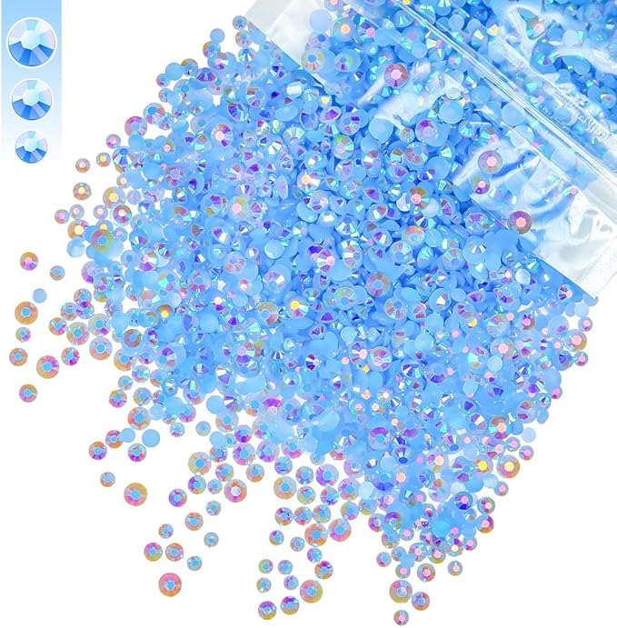 3mm 4mm 5mm Mix Light Blue AB Resin Rhinestones for Crafting Sky Blue Flatback Jelly Stones Bulk SS10 SS16 SS20 Baby Blue Diamonds for Nails Face Makeup Tumblers Bottles Crafts Clothes Shoes