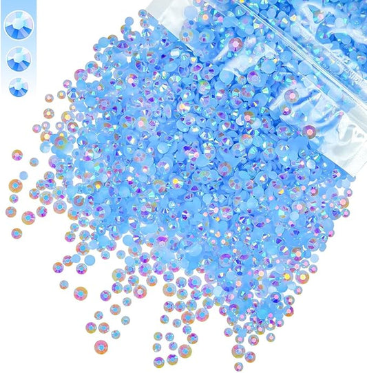 3mm 4mm 5mm Mix Light Blue AB Resin Rhinestones for Crafting Sky Blue Flatback Jelly Stones Bulk SS10 SS16 SS20 Baby Blue Diamonds for Nails Face Makeup Tumblers Bottles Crafts Clothes Shoes