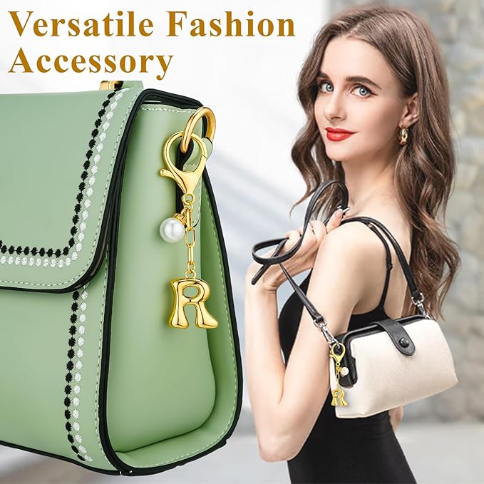 VICKHU Gold Plated Bubble Initial Letter Cute Keychain for Women Car Key Purse Decorative Keyring Handbag Charms Fashion