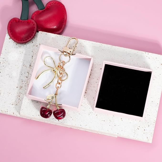 Tiny Cherry Keychain Cute Red Black Pink Cherry Key Chain for Women Glitter Small Bag Charms Car Keys Accessories