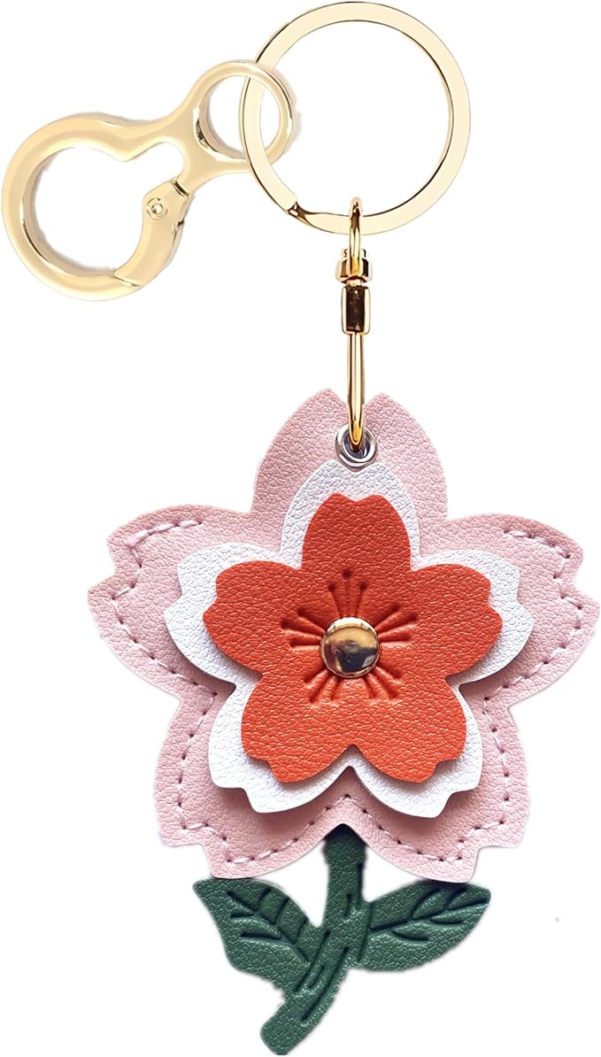 Leather Keychain Holder Case Compatible with AirTag,Cute Protective Apple Air Tag Cover with Keychain Ring,Anti-Scratch Finder GPS Tracker Case for Wallet Keys,Bag,Pets(Flower F)