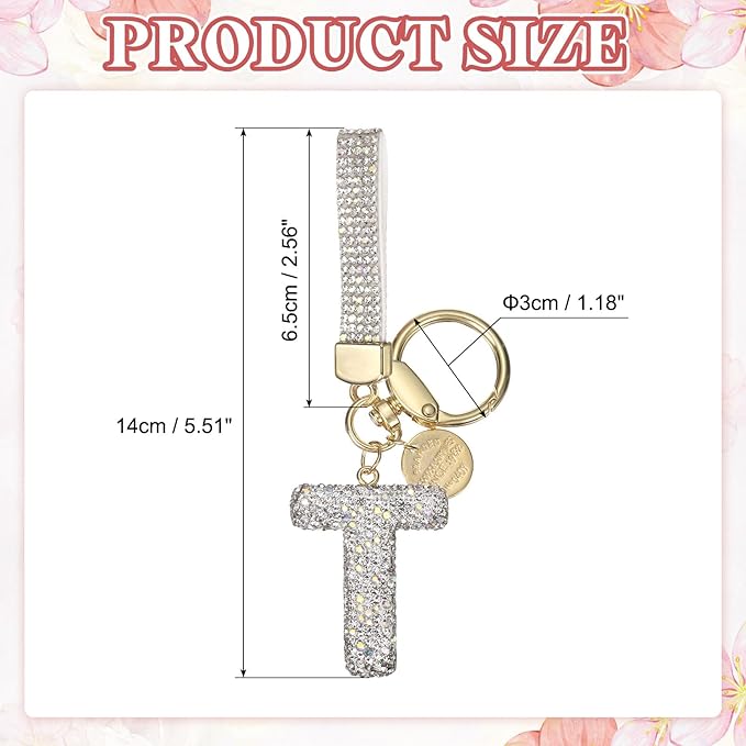 PATIKIL Initial Letter Keychain, Cute Sparkly Rhinestone Key Chain Alphabet Charm for Car Keys Handbags Purse