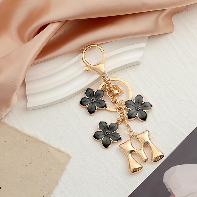 Snycler Bubble Initial Keychain Graceful Flower for bags car remote–A-Z Letter Charms for Women
