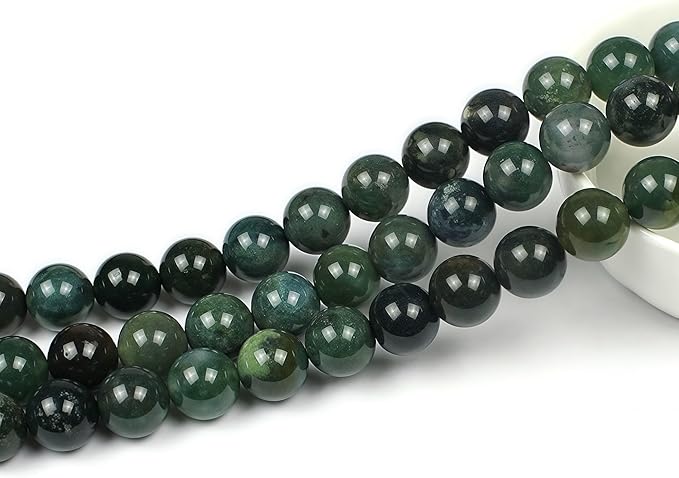 MJDCB Natural Moss Agate Round Crystal Energy Stone Beads Healing Power for Jewelry Making (6mm)