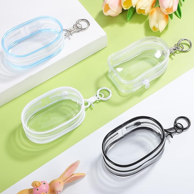 Vaguelly Clear Figure Display Bag with Zipper and Keychain 4 Pcs Mini Doll Storage Pouches Portable Small Transparent Carrying Case for Collectible Toys