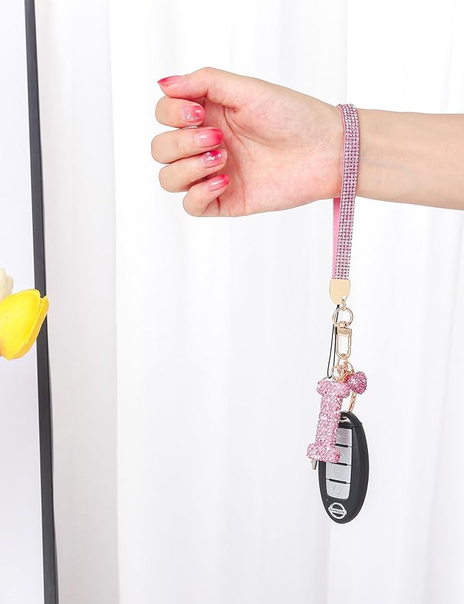 Initial Keychain for Women Girls,Bling Letter Key chain Initial with Heart,Pink Keychain Charms for Backpack Handbag