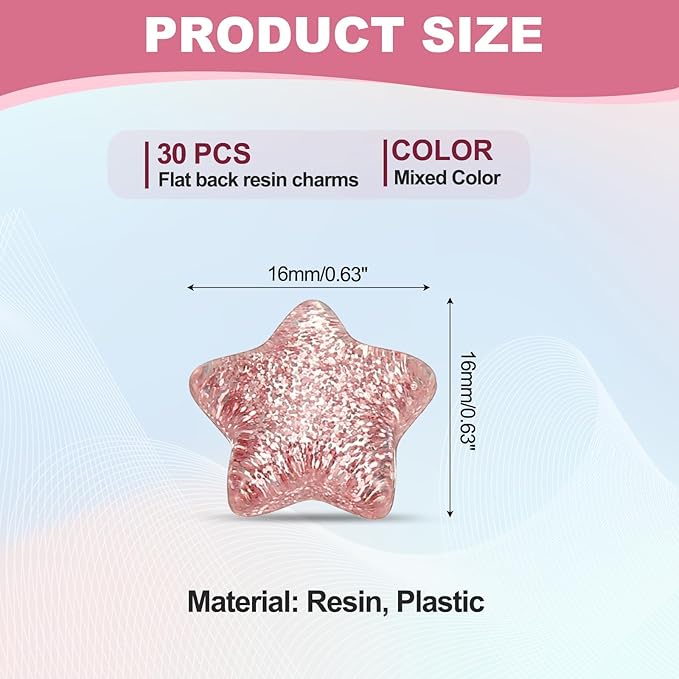PATIKIL 30 Pcs Flat Back Resin Star Beads, Glitter Star Charms Bulk Mini Flat Back Beads Embellishments for DIY Crafts Phone Case, Mixed Color