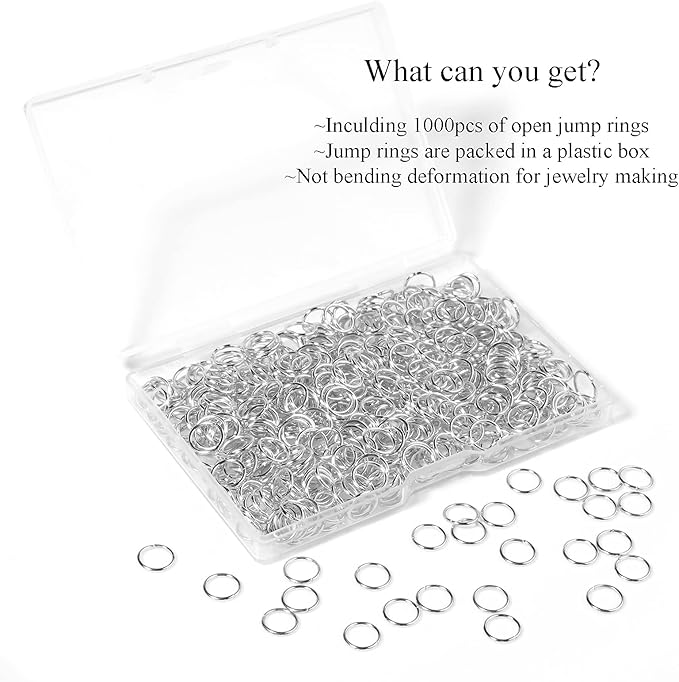1000 Pcs 8mm Open Jump Rings Silver Plated Jump Rings for Jewelry Making Single Ring Bulk for DIY Craft Earring Necklace Bracelet Pendant Choker Jewelry Making Findings and Key Ring Chain