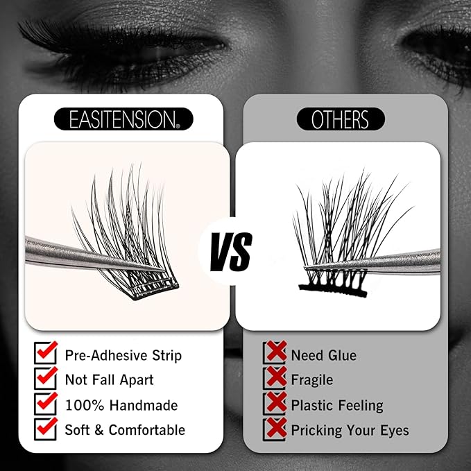 EASITENSION 156 PCS Self Adhesive Eyelashes Clusters Kit Lash Clusters DIY Eyelashes Pre Glued No Glue Needed No Remover No residue