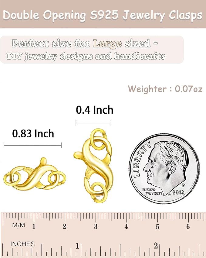 Dailyacc S925 Double Opening Lobster Clasp Sterling Silver and Gold Necklace Bracelet Extender Clasps and Closures for DIY Jewelry