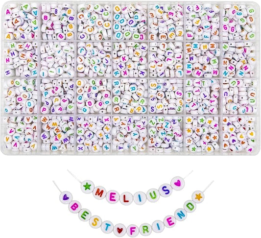 Melius Acrylic Colorful Letter Beads, 1450 Pcs 4x7mm Round Alphabet Beads in 28 Grid Box for Jewelry Making, DIY Bracelets, Necklaces, Key Chains, Bracelets (4x7mm, Colorful)