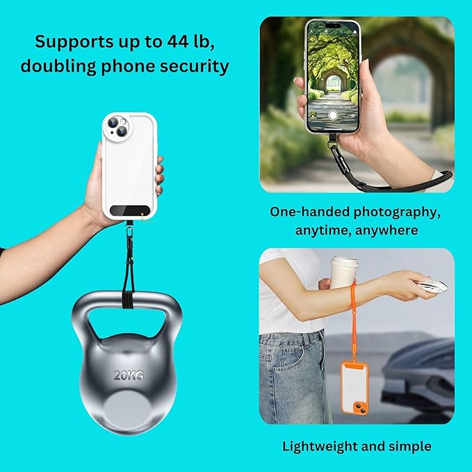 Minimalist Wrist Strap Phone Lanyard with Adjustable Drop-Proof Design, 7mm Reinforced Climbing Rope Material, 2 Phone Tether Tabs (Matching Metal and Rotatable Clear) - Sakura Pink