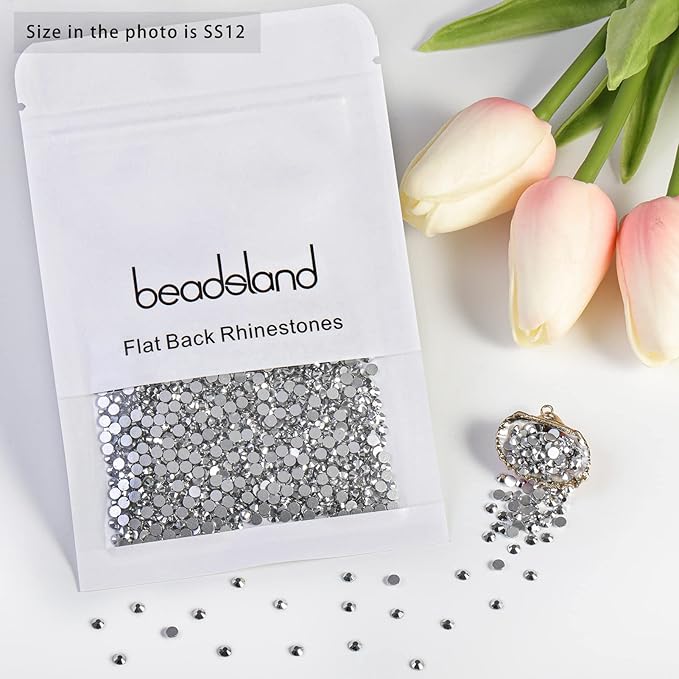 Beadsland Flat Back Crystal Rhinestones Round Gems for Nail Art and Craft Glue Fix, Silver Hematite, 3.0-3.2mm, SS12/1440pcs
