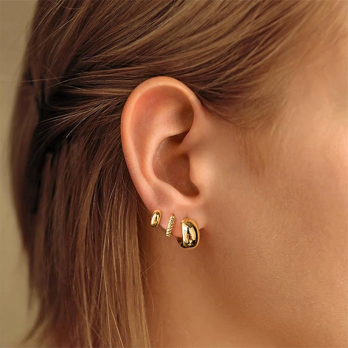 Freekiss 3 Pairs Gold Hoop Earrings Set: Dainty Stud Earrings Trendy Small 14K Gold Plated Hypoallergenic Dangle Cartilage Huggie Hoop Earrings for Women Gold Jewelry for Women Gifts