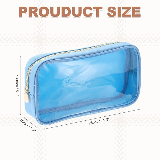 uxcell Clear Makeup Bag Small Cosmetic Bag Case Transparent Toiletry Organizer with Zipper, Portable Makeup Pouch for Daily Use Travel, Medium, Blue
