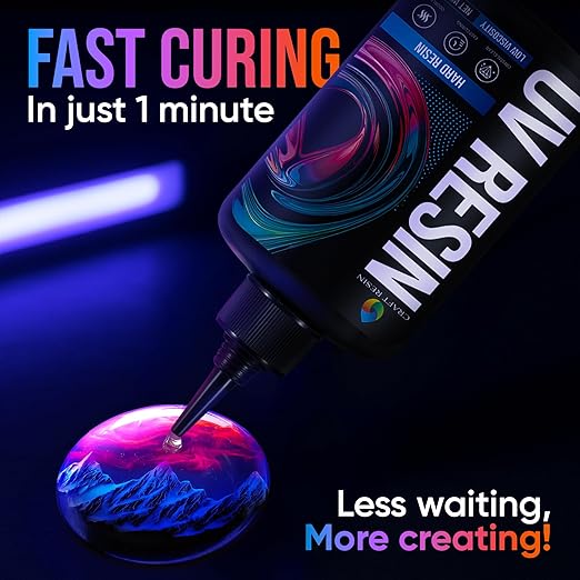 CRAFT RESIN 300g UV Resin Kit Hard Type Low Viscosity – Crystal Clear and No-Yellowing UV Resin Glue for DIY, Jewelry Making, Molds Casting and Polymer Clay Projects - Fast Cure Under UV Light
